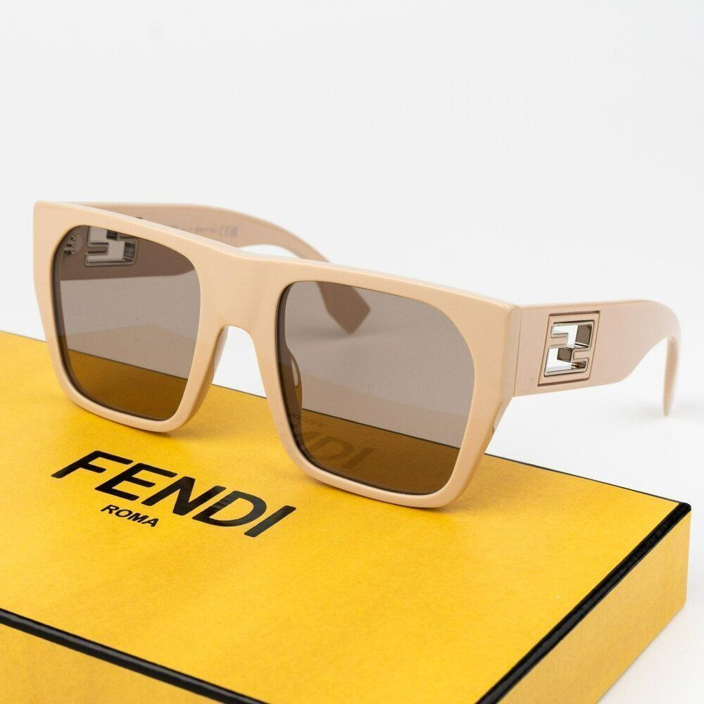 Fendi BAGUETTE Men Sunglasses Square Khaki Brown FE40124I 57E BRAND NEW